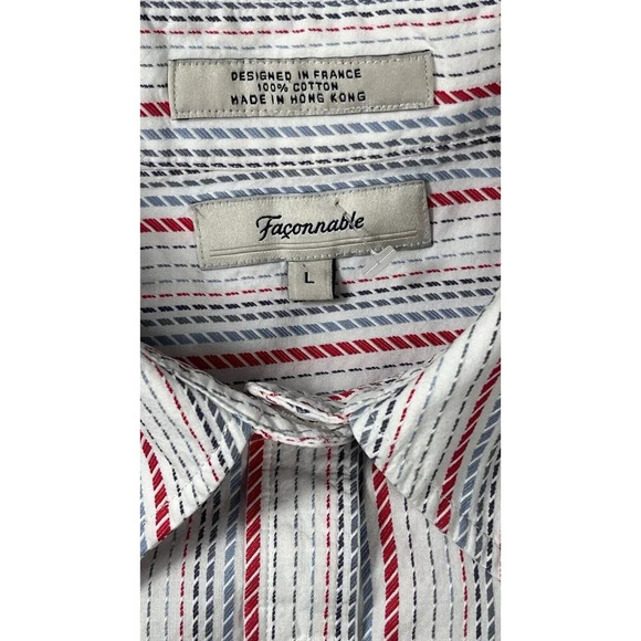 Faconnable Button Shirt Size L Red Blue White Stripe Womens $96 - Picture 4 of 16